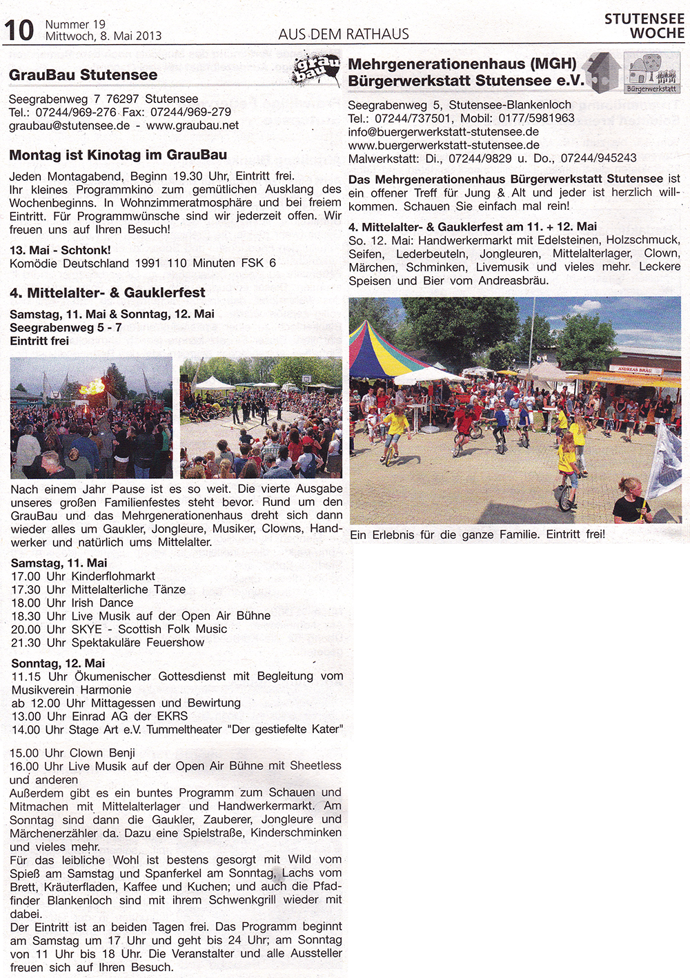 Mittelalter- und Gauklerfest Stutensee 2013 Presse